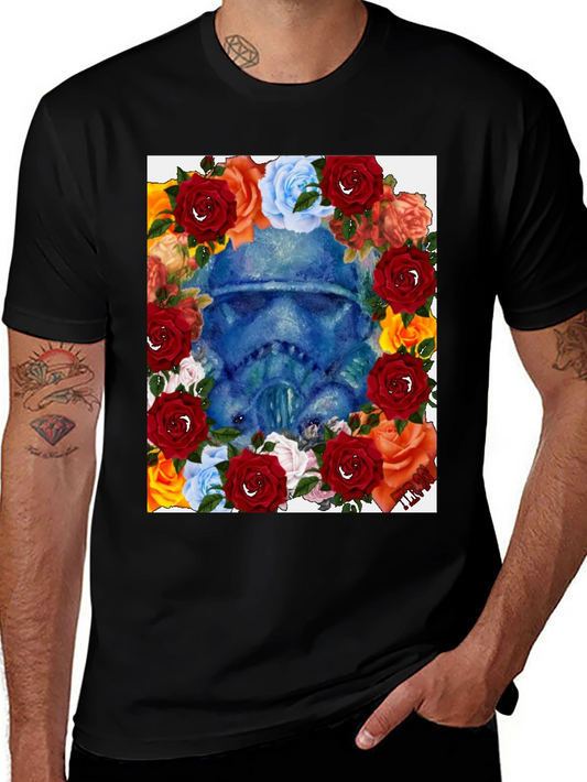 Floral Stormtrooper Graphic Tee - Black Cotton Blend