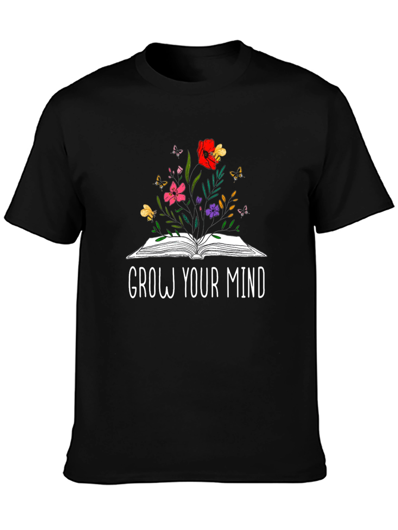 Grow Your Mind Book & Flowers Graphic T-Shirt