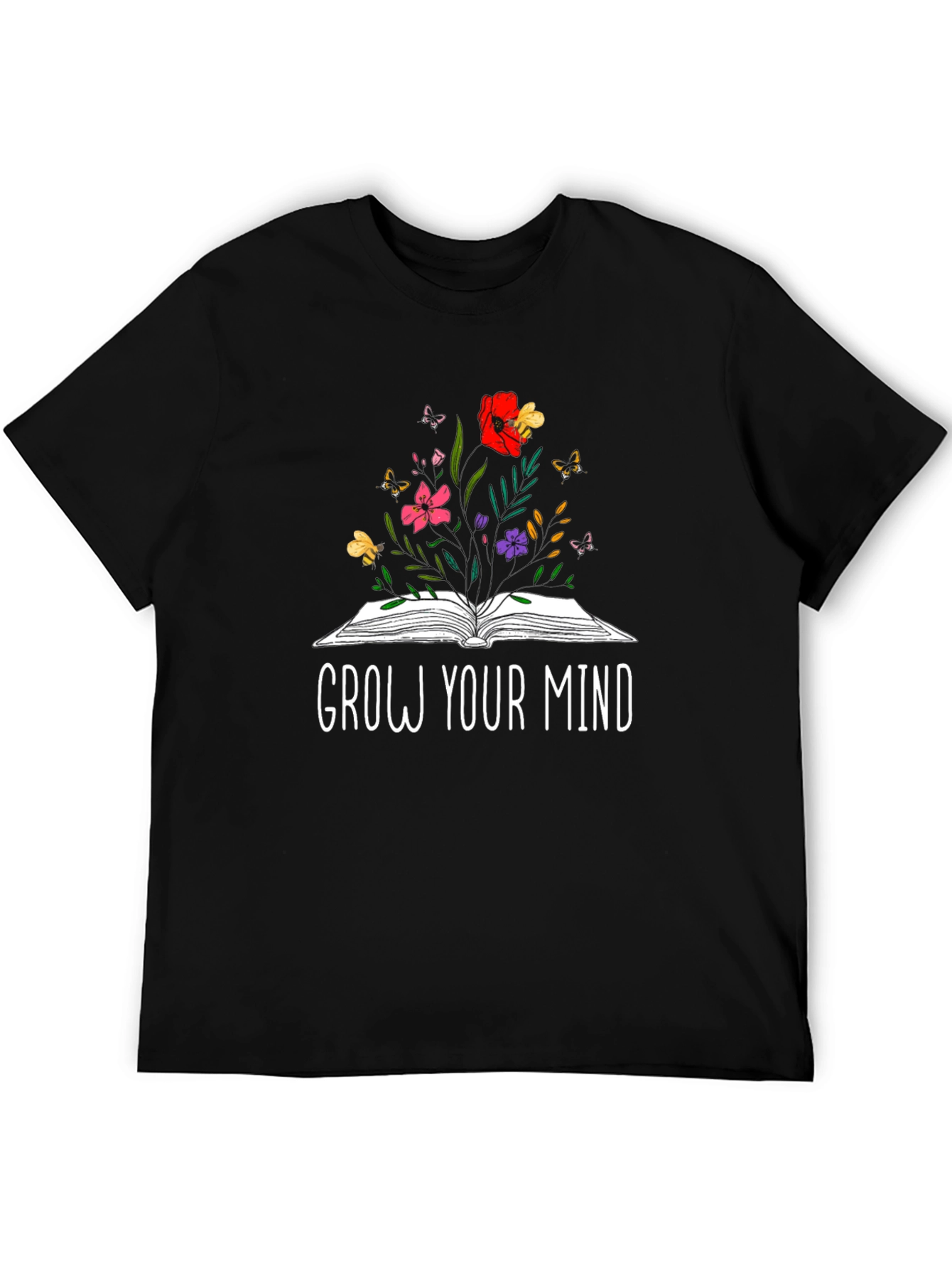 Grow Your Mind Book & Flowers Graphic T-Shirt