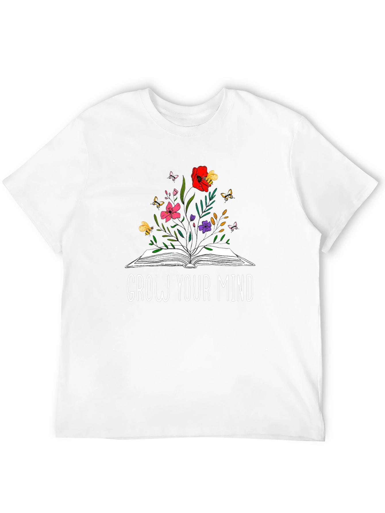 Grow Your Mind Book & Flowers Graphic T-Shirt