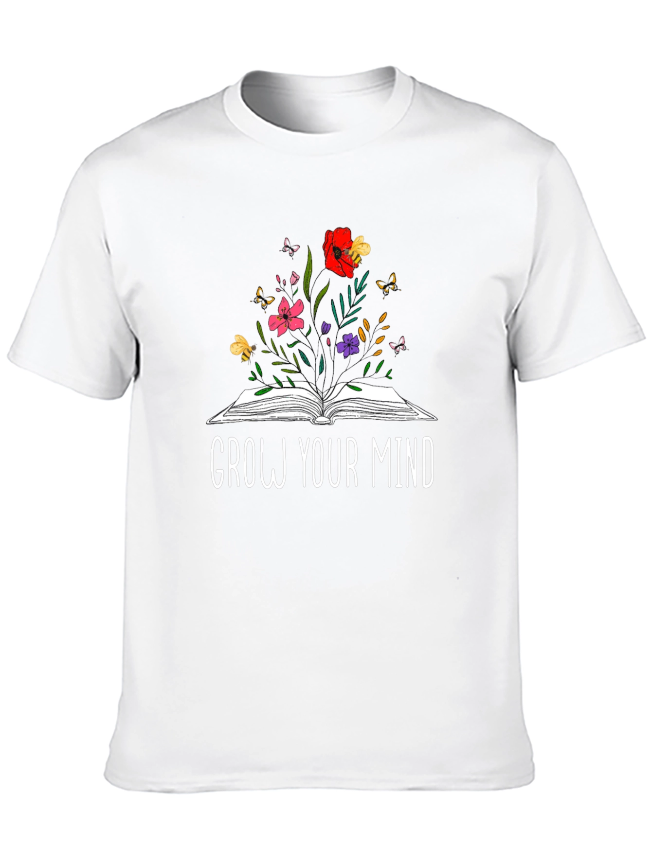 Grow Your Mind Book & Flowers Graphic T-Shirt