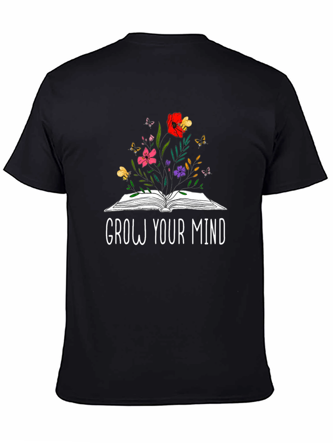 Grow Your Mind Book & Flowers Graphic T-Shirt