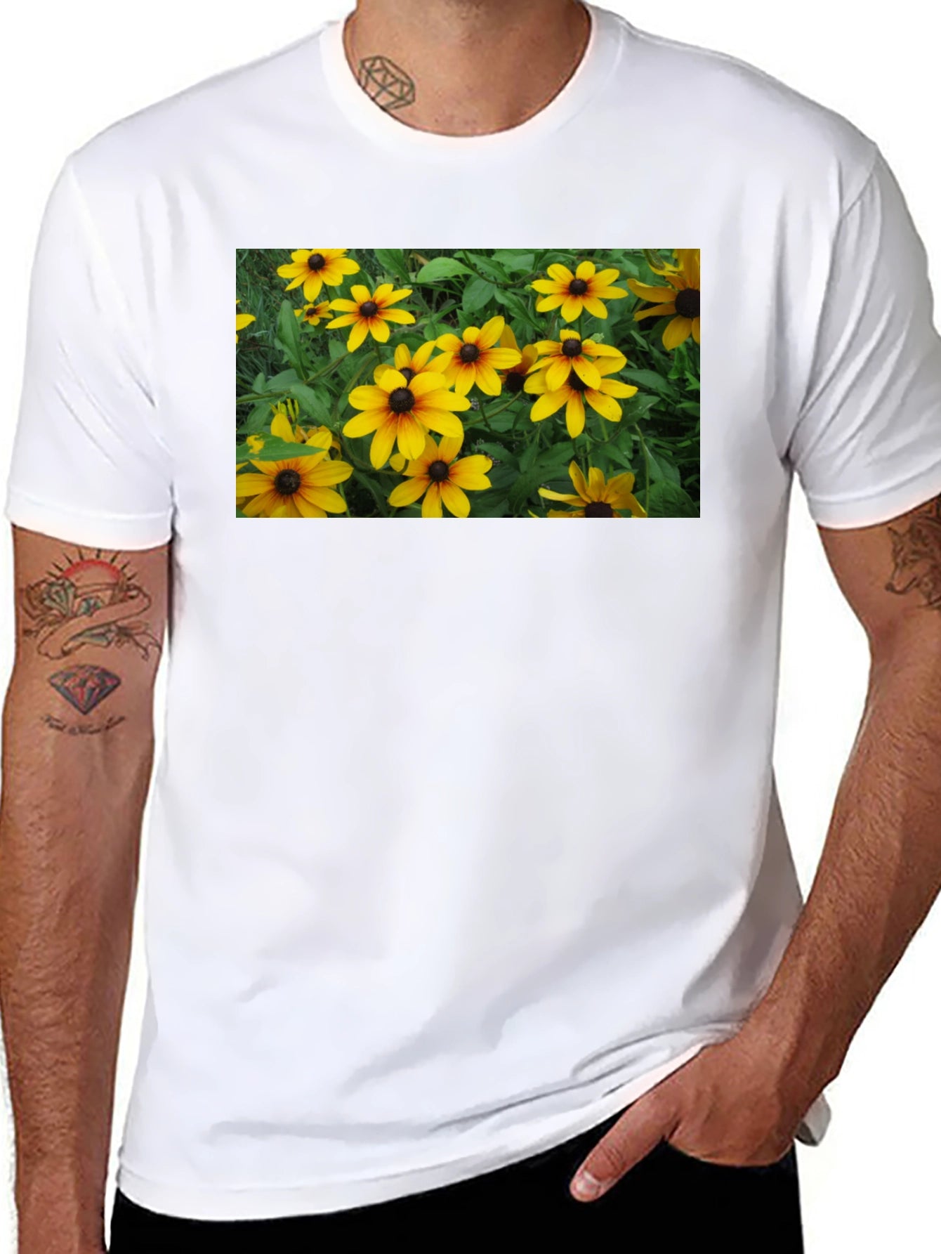 Black T-Shirt with Floral Graphic