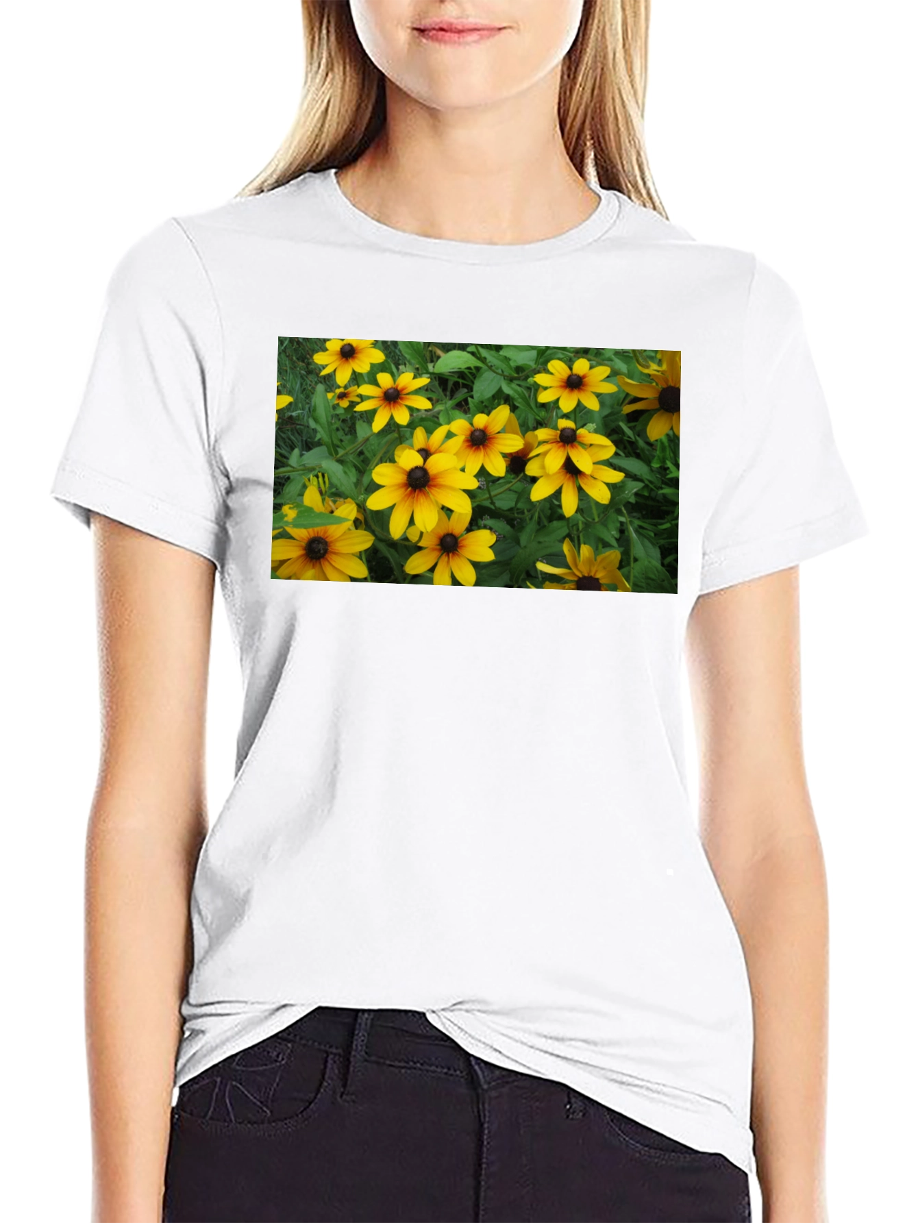 Black T-Shirt with Floral Graphic