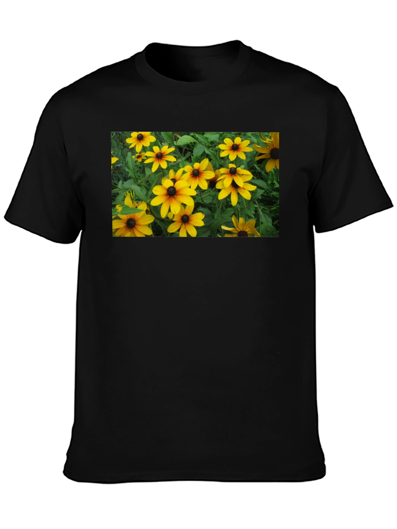 Black T-Shirt with Floral Graphic