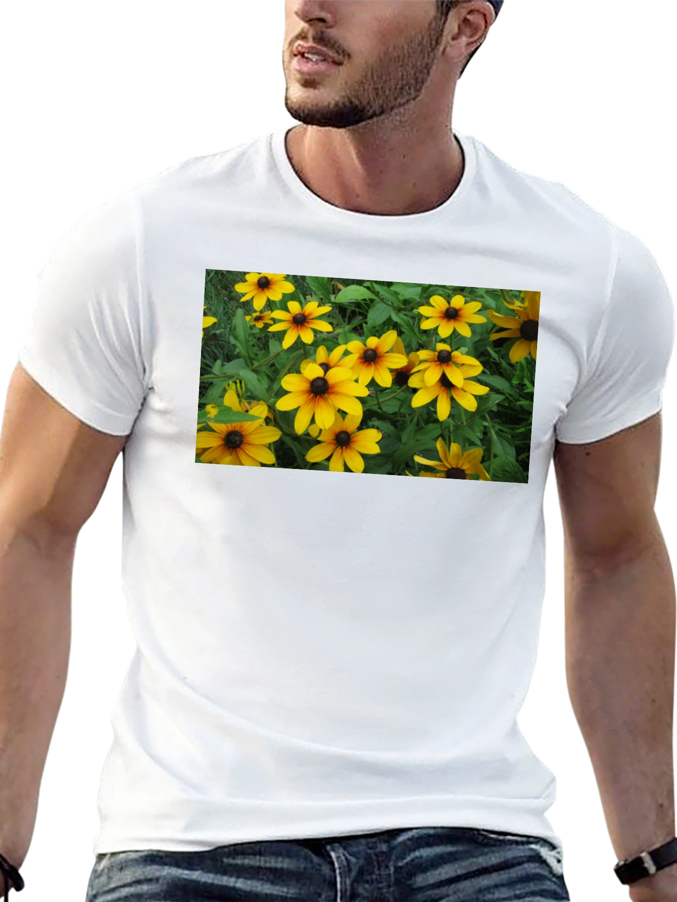 Black T-Shirt with Floral Graphic