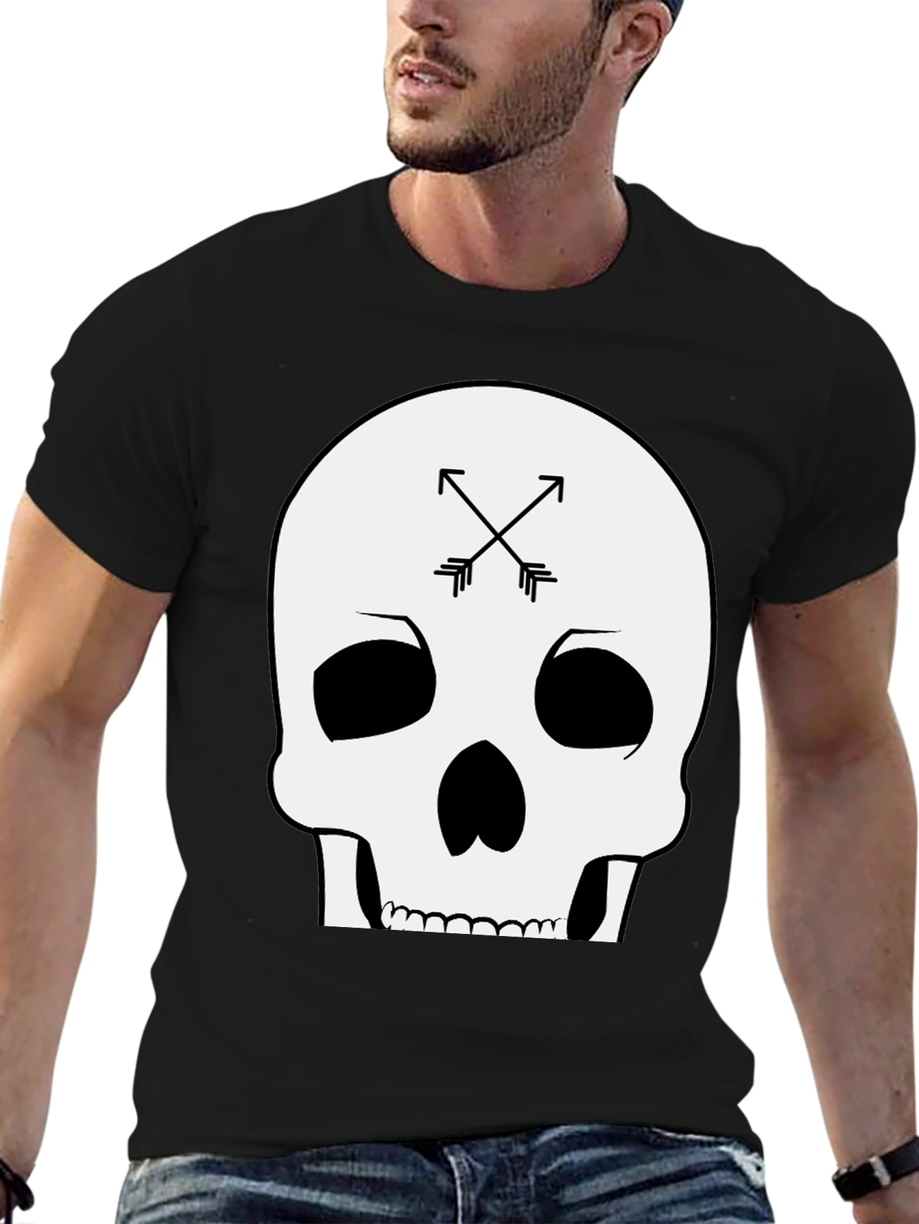 Skull & Arrows Graphic Tee - Black Cotton T-Shirt