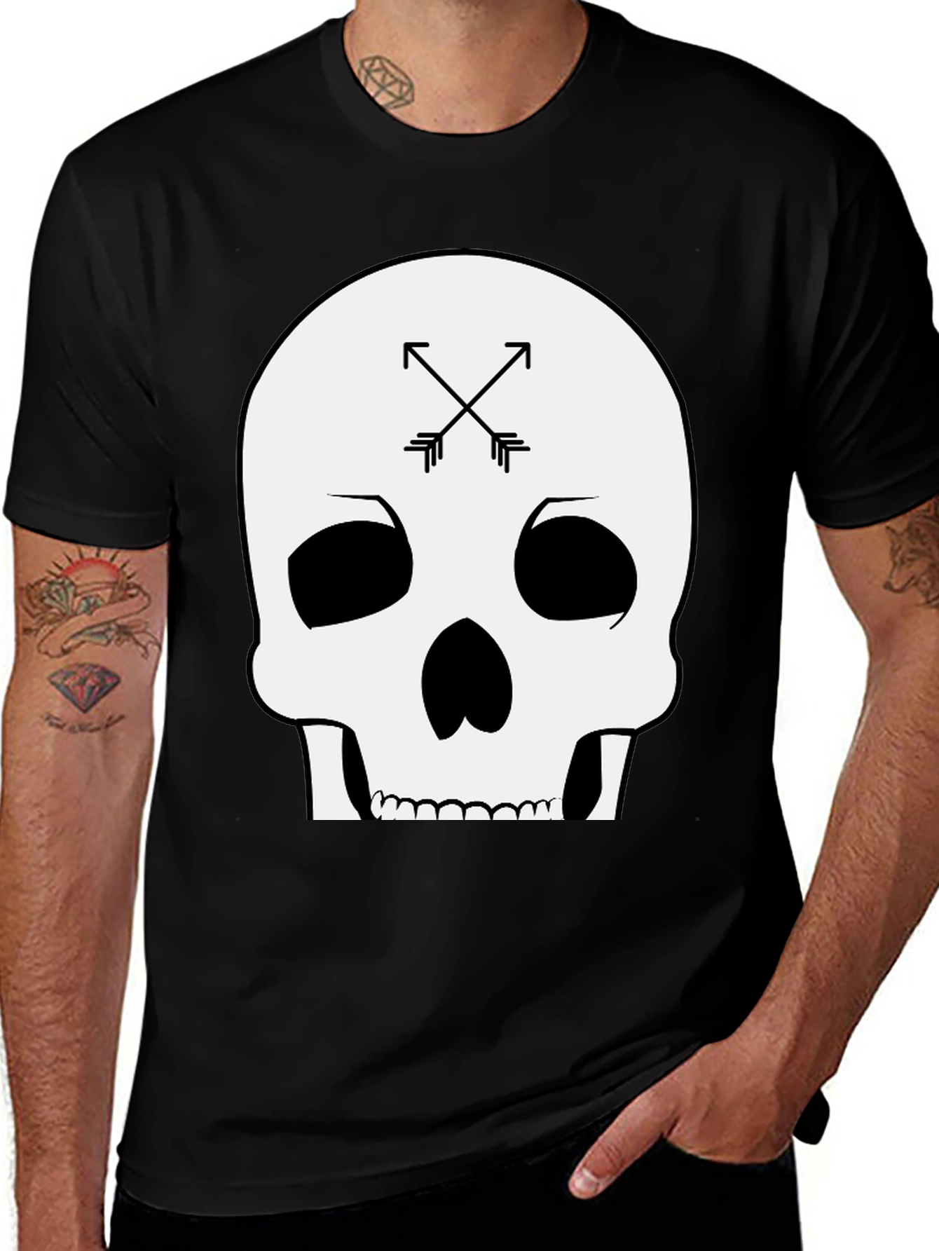 Skull & Arrows Graphic Tee - Black Cotton T-Shirt