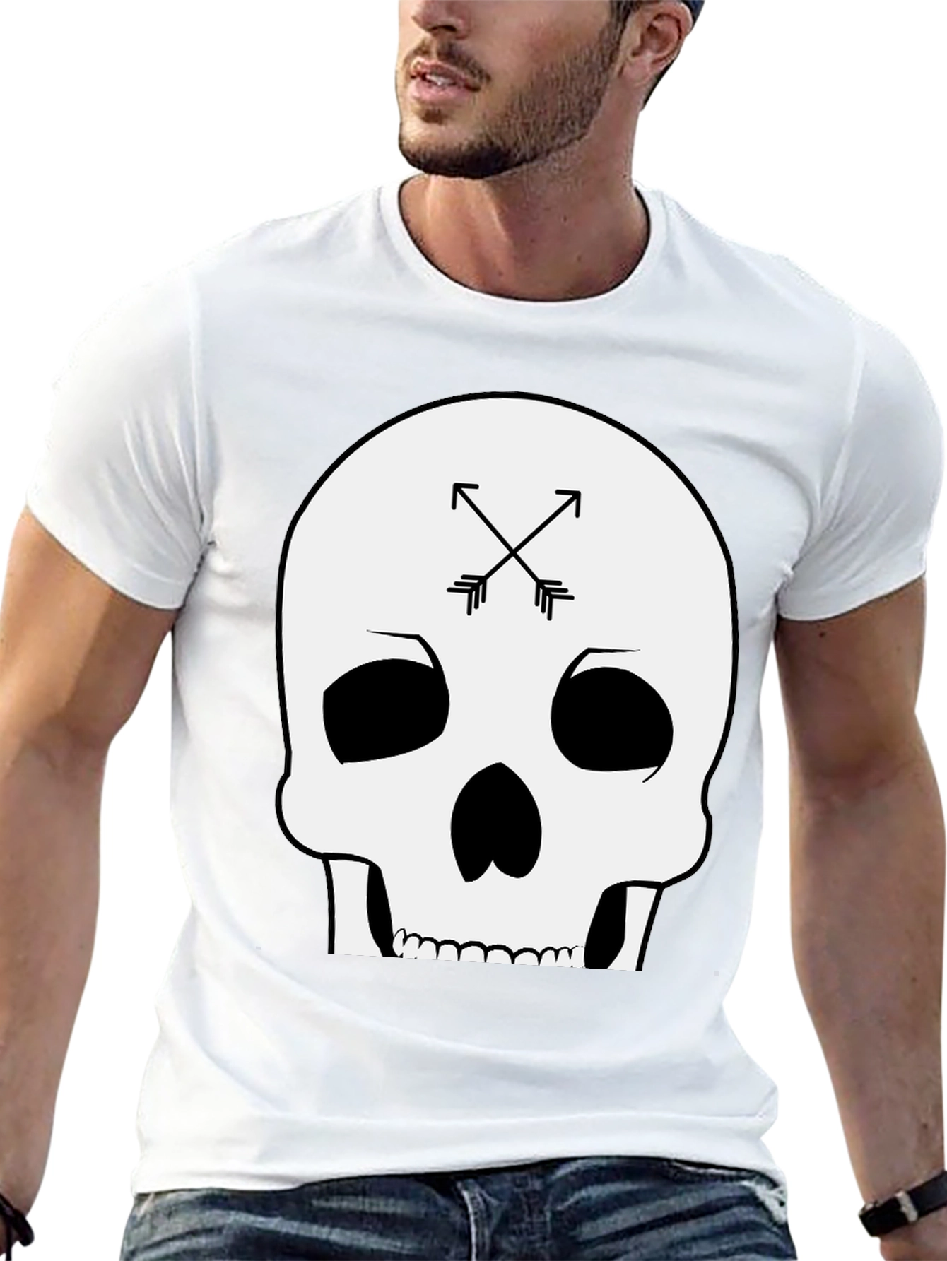 Skull & Arrows Graphic Tee - Black Cotton T-Shirt