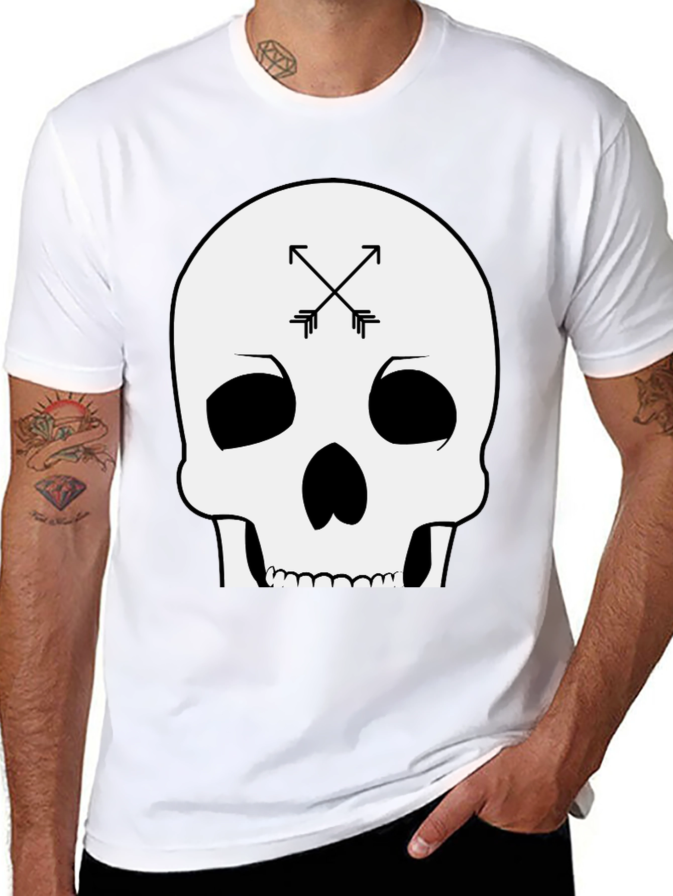 Skull & Arrows Graphic Tee - Black Cotton T-Shirt