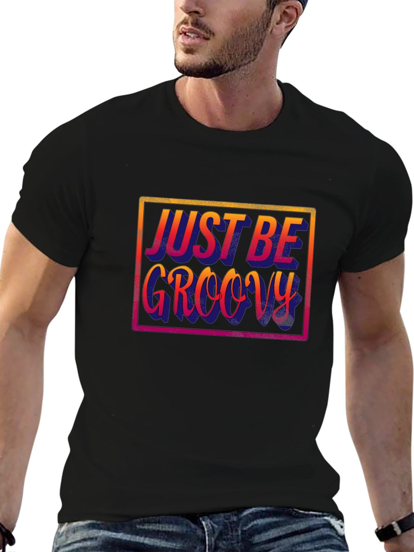 Just Be Groovy Black T-Shirt - Retro Style!