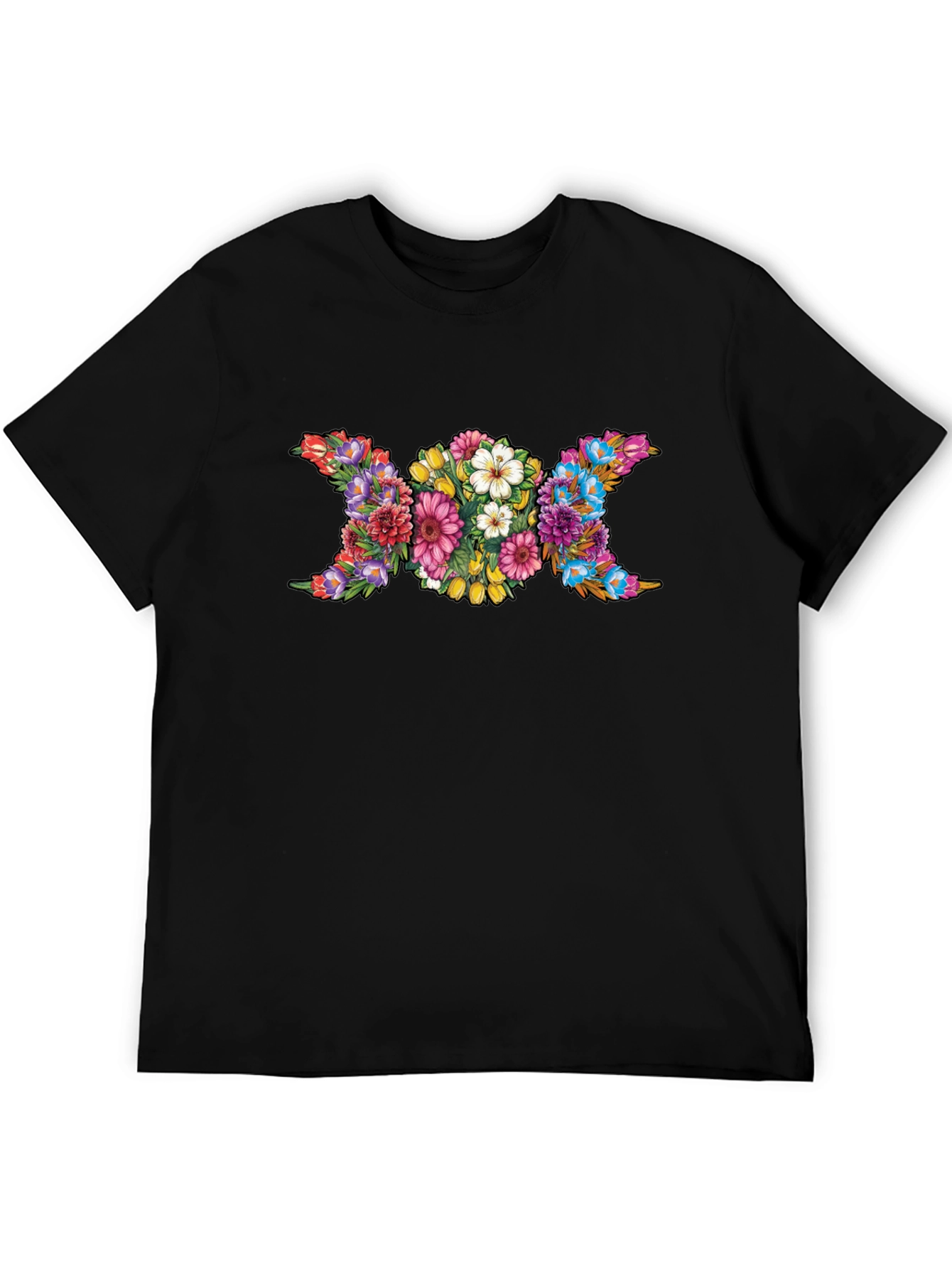 Floral Triple Moon Goddess Black T-Shirt