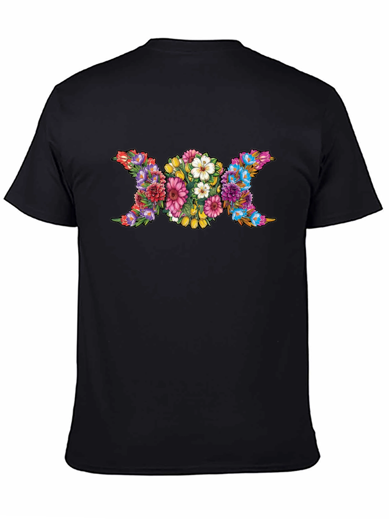 Floral Triple Moon Goddess Black T-Shirt