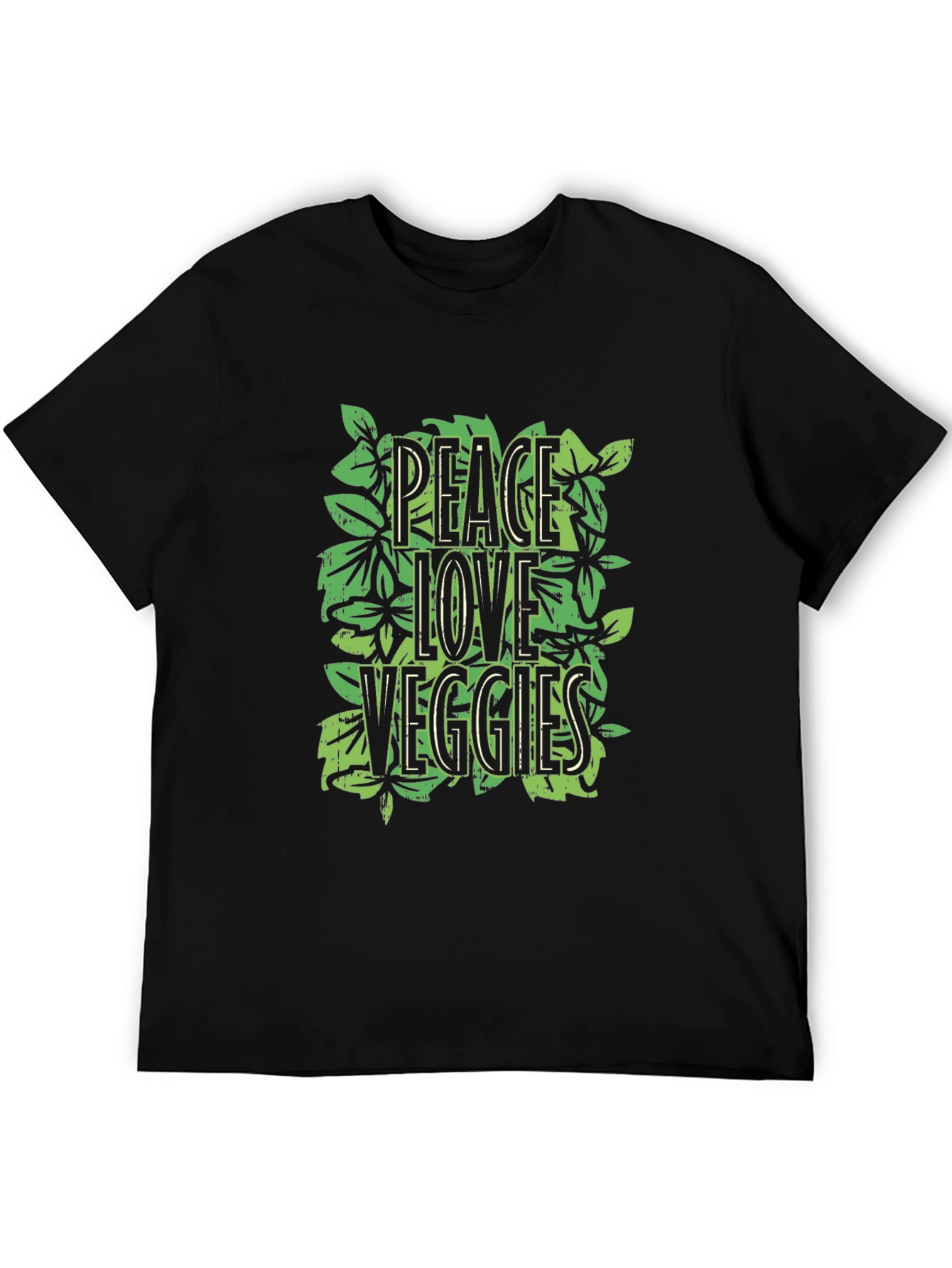 Peace Love Veggies Graphic Tee - Black Cotton T-Shirt