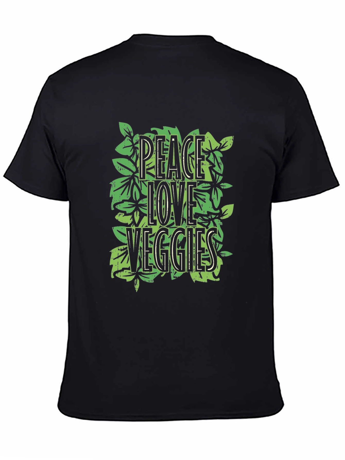 Peace Love Veggies Graphic Tee - Black Cotton T-Shirt