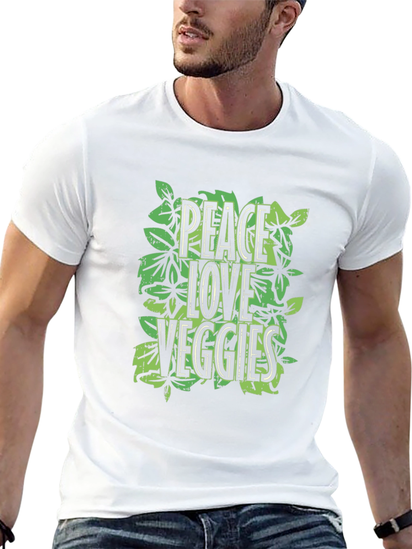 Peace Love Veggies Graphic Tee - Black Cotton T-Shirt