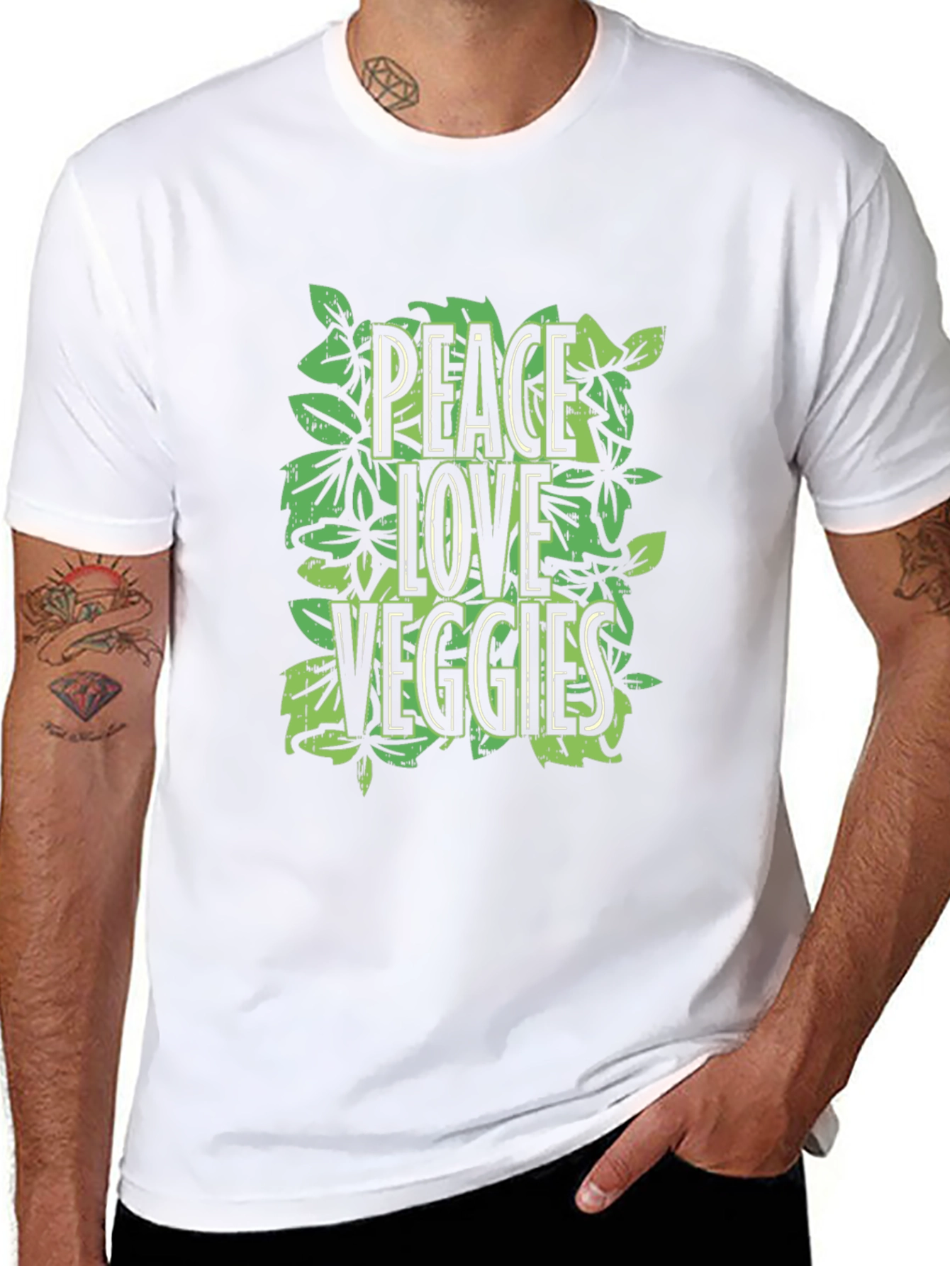 Peace Love Veggies Graphic Tee - Black Cotton T-Shirt