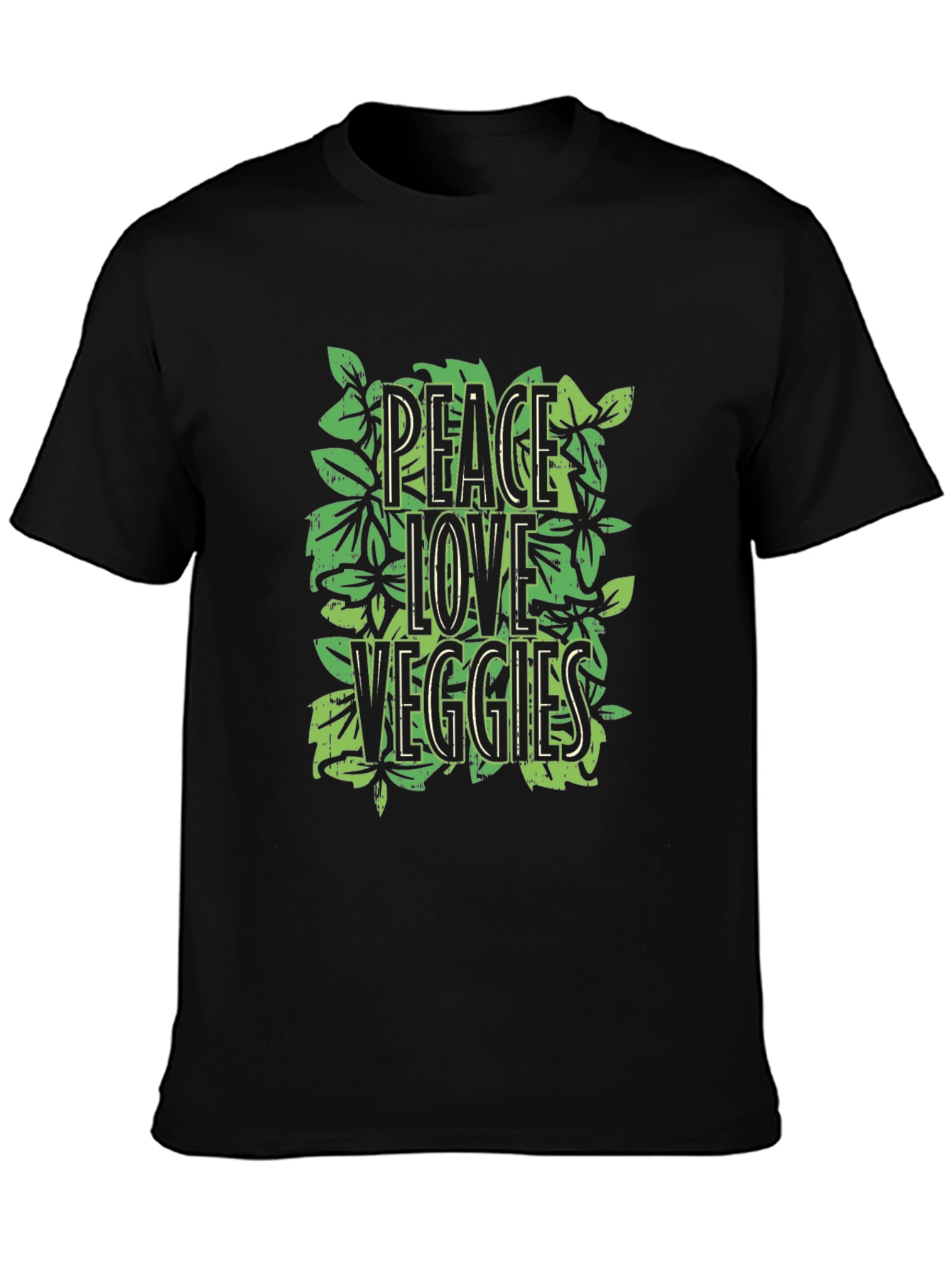 Peace Love Veggies Graphic Tee - Black Cotton T-Shirt