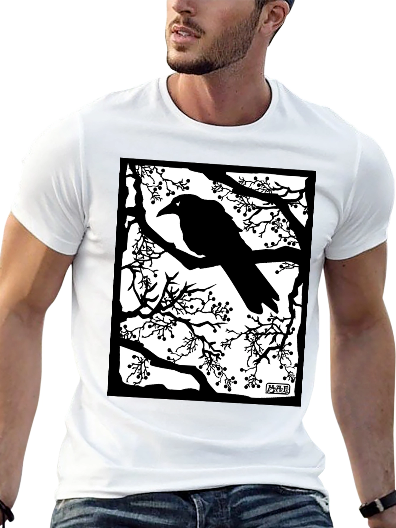 Raven Silhouette Graphic T-Shirt - Black