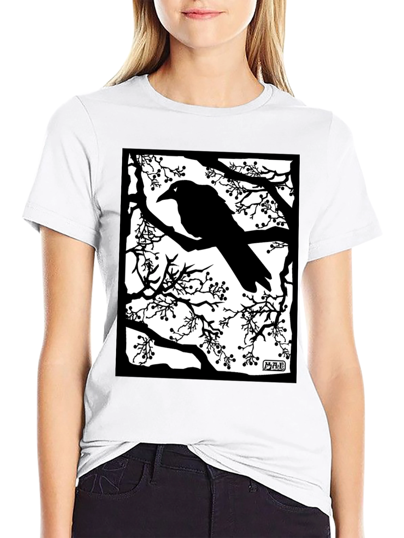 Raven Silhouette Graphic T-Shirt - Black