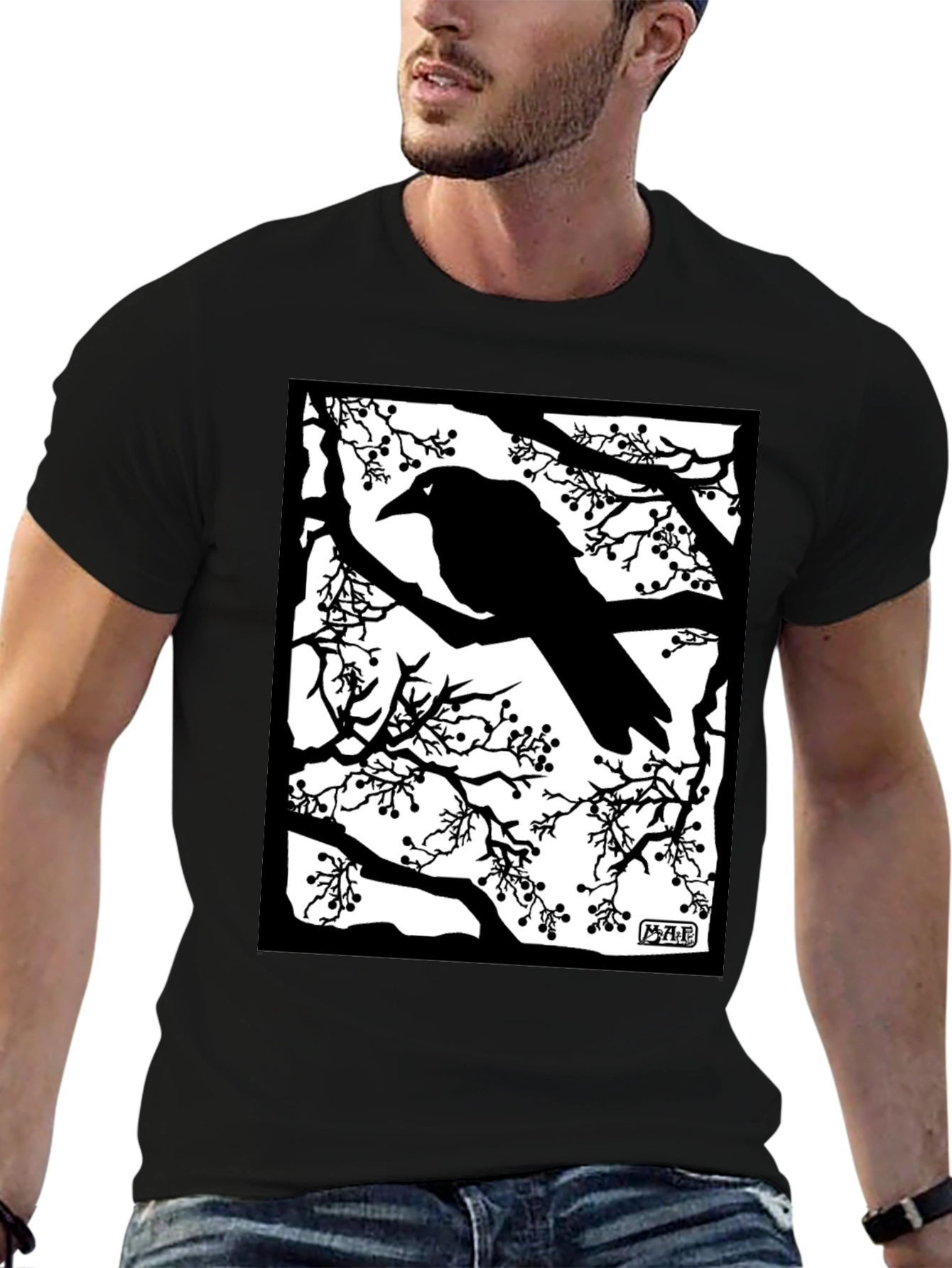 Raven Silhouette Graphic T-Shirt - Black