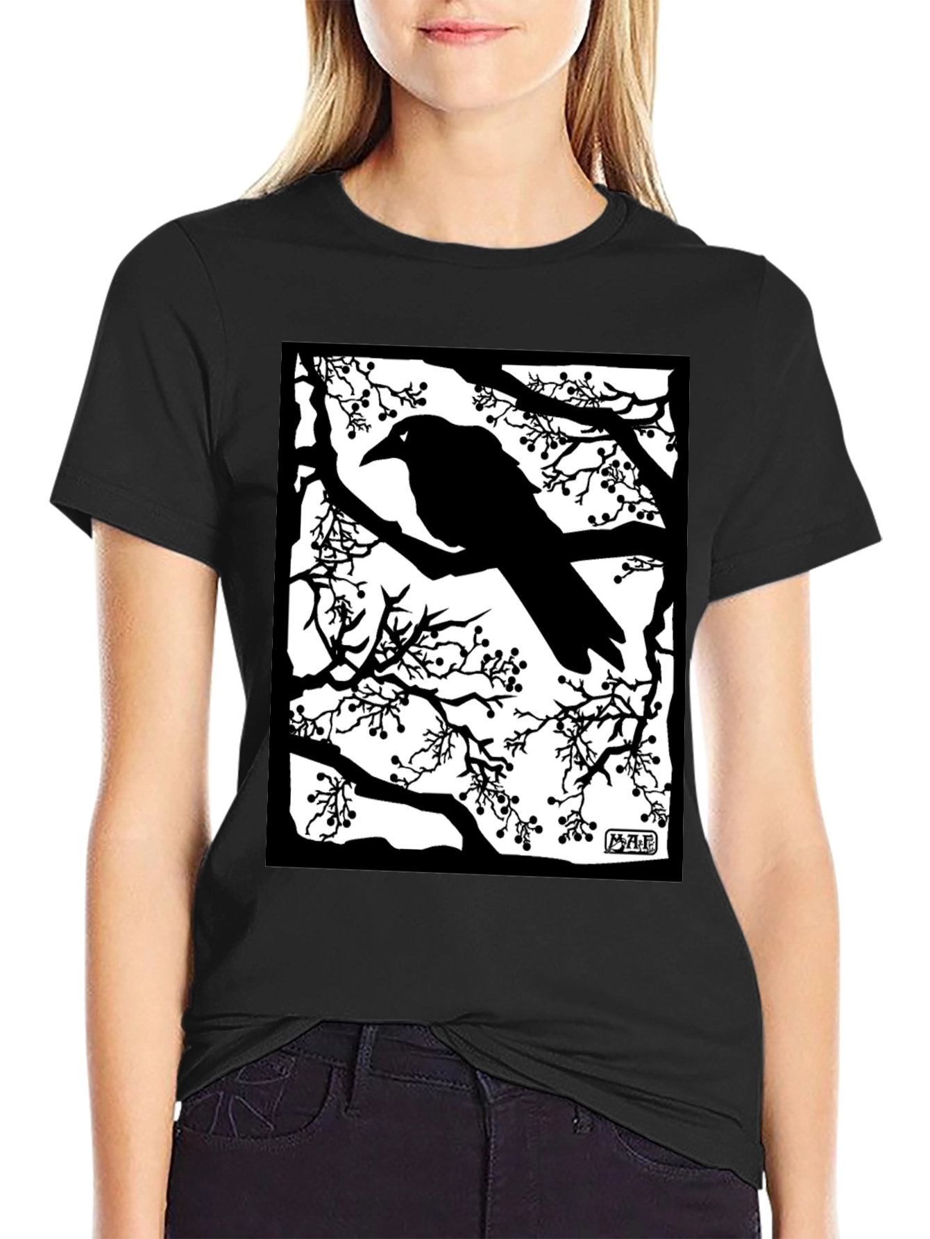 Raven Silhouette Graphic T-Shirt - Black