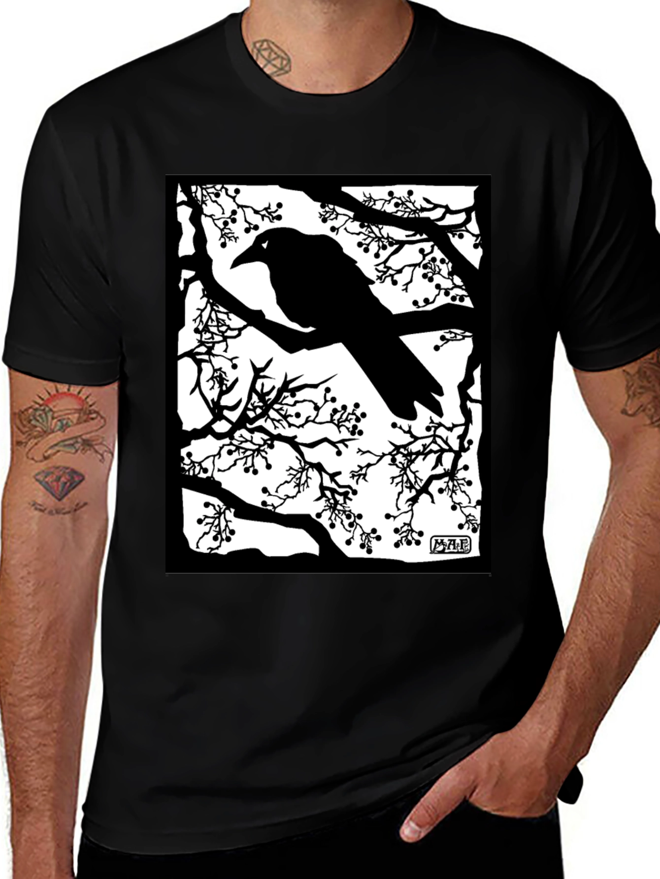 Raven Silhouette Graphic T-Shirt - Black