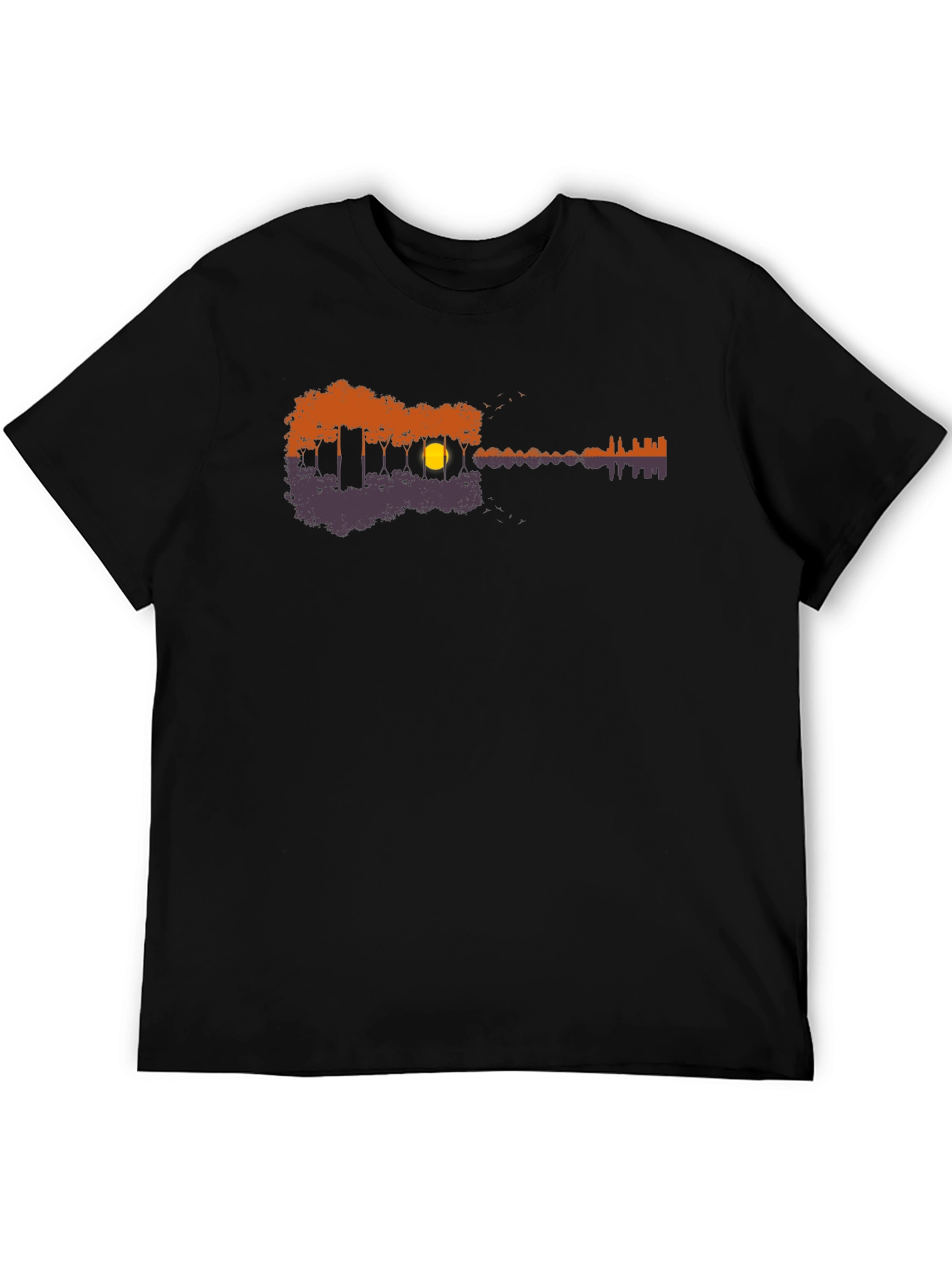 Guitar Nature Scene Black T-Shirt