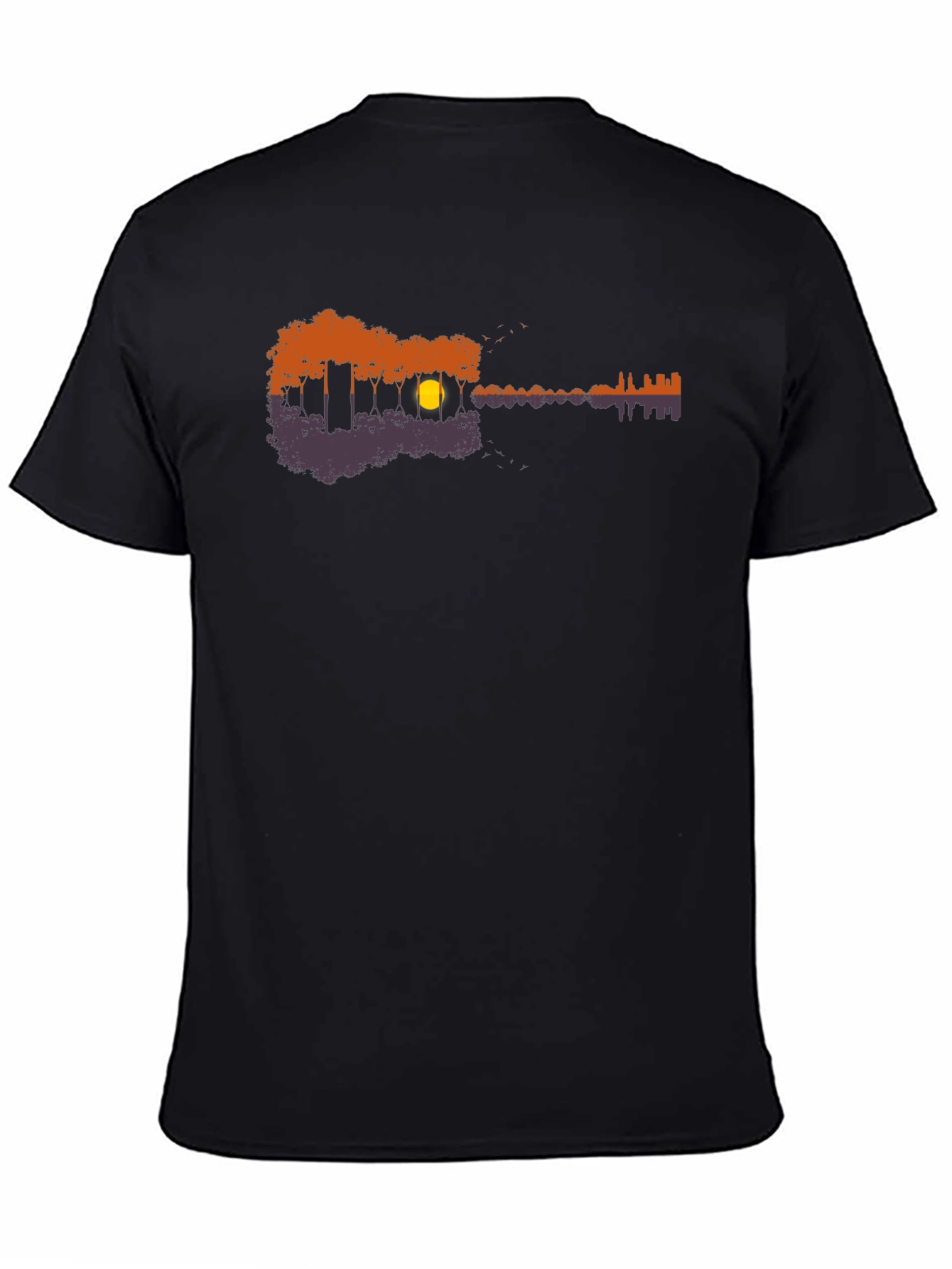 Guitar Nature Scene Black T-Shirt
