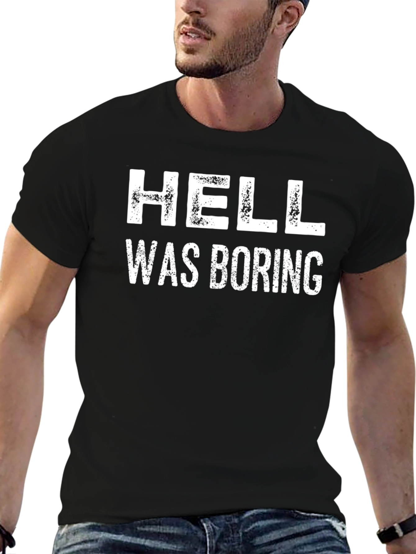 Hell Was Boring Graphic Tee - Black Cotton