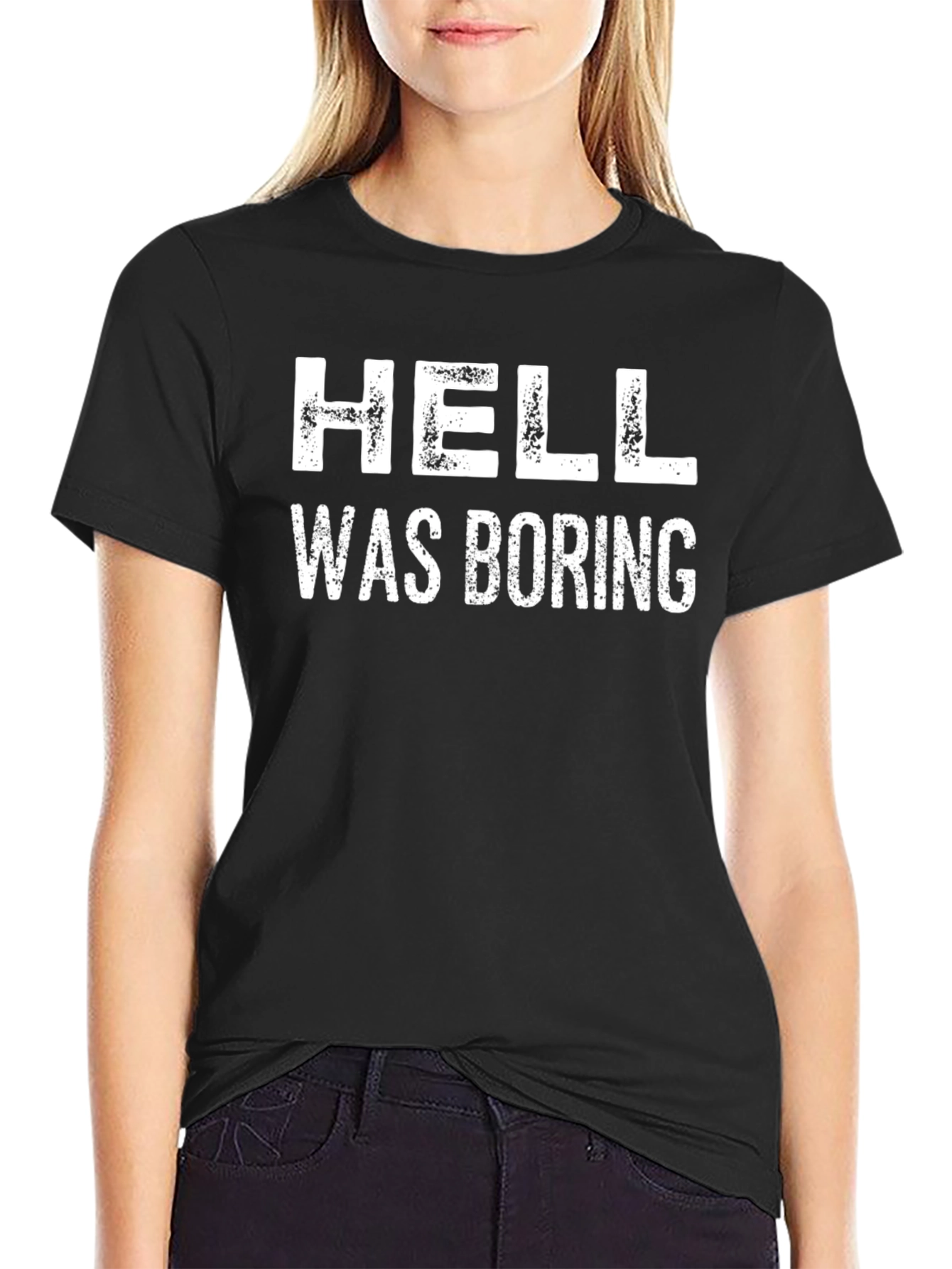 Hell Was Boring Graphic Tee - Black Cotton