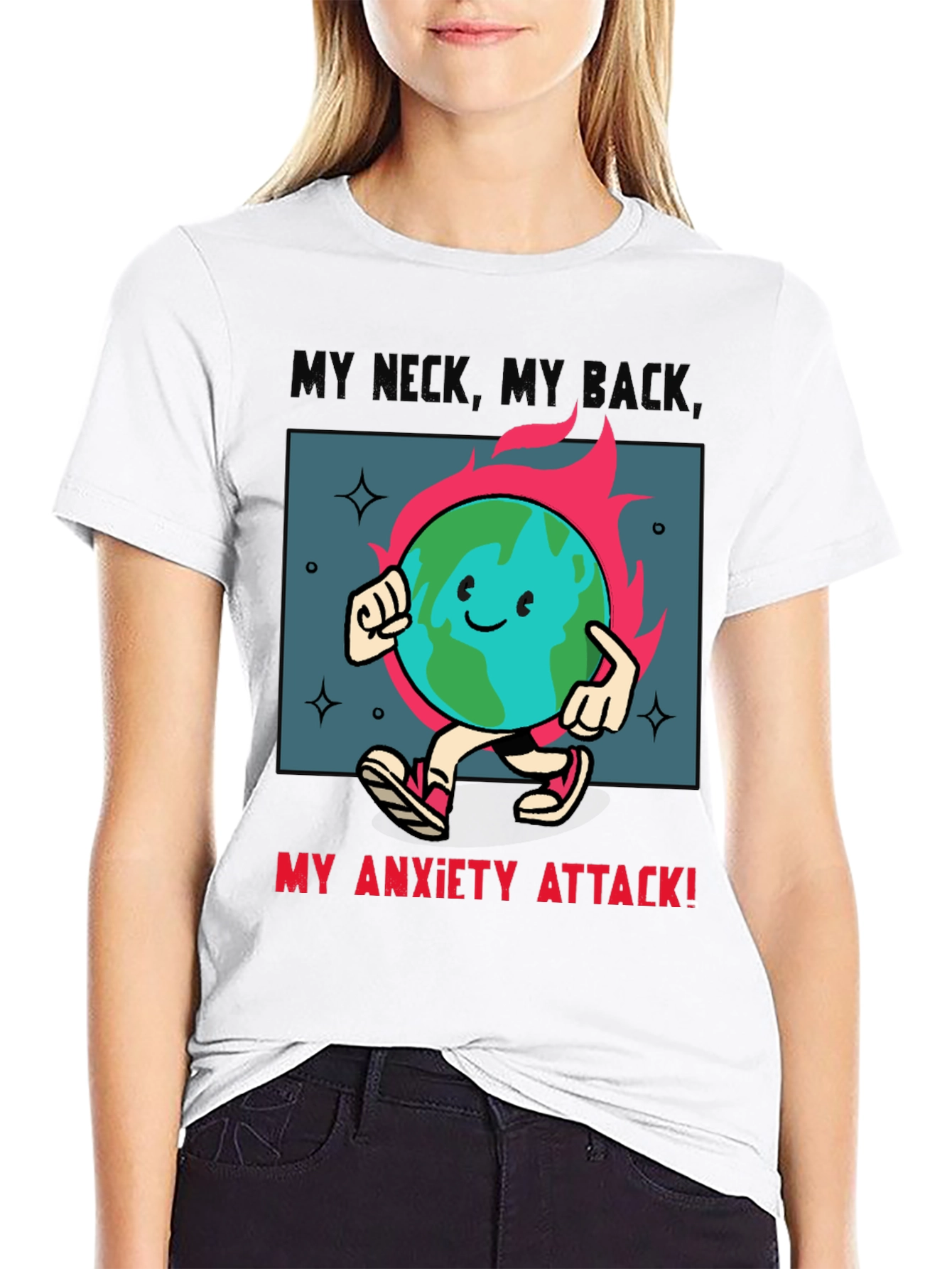 Anxiety Attack T-Shirt - Earth Cartoon Graphic Tee