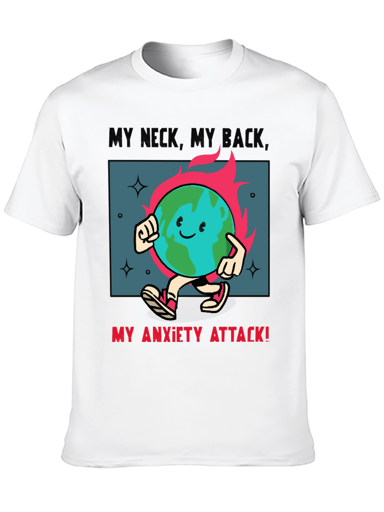 Anxiety Attack T-Shirt - Earth Cartoon Graphic Tee