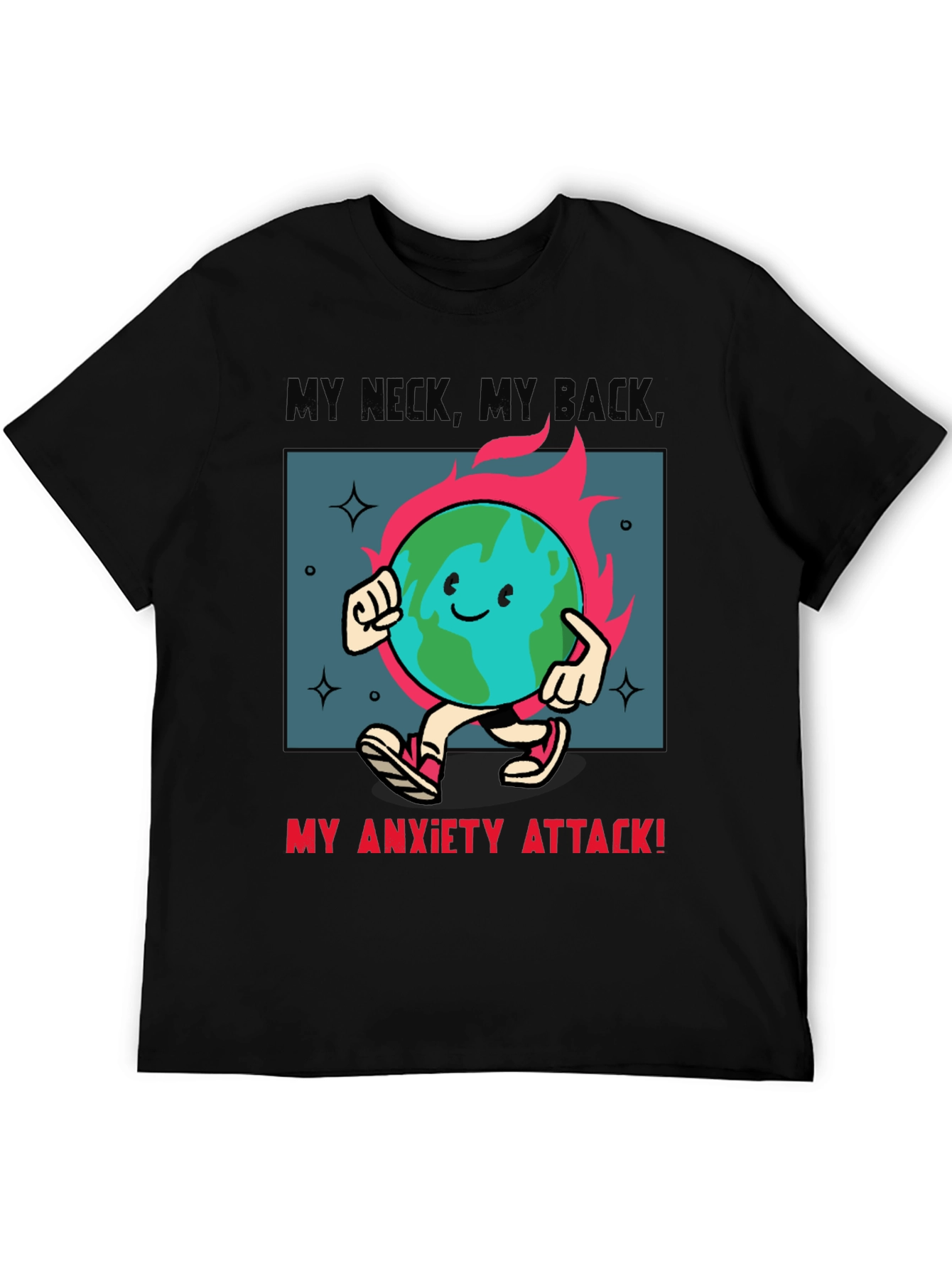 Anxiety Attack T-Shirt - Earth Cartoon Graphic Tee