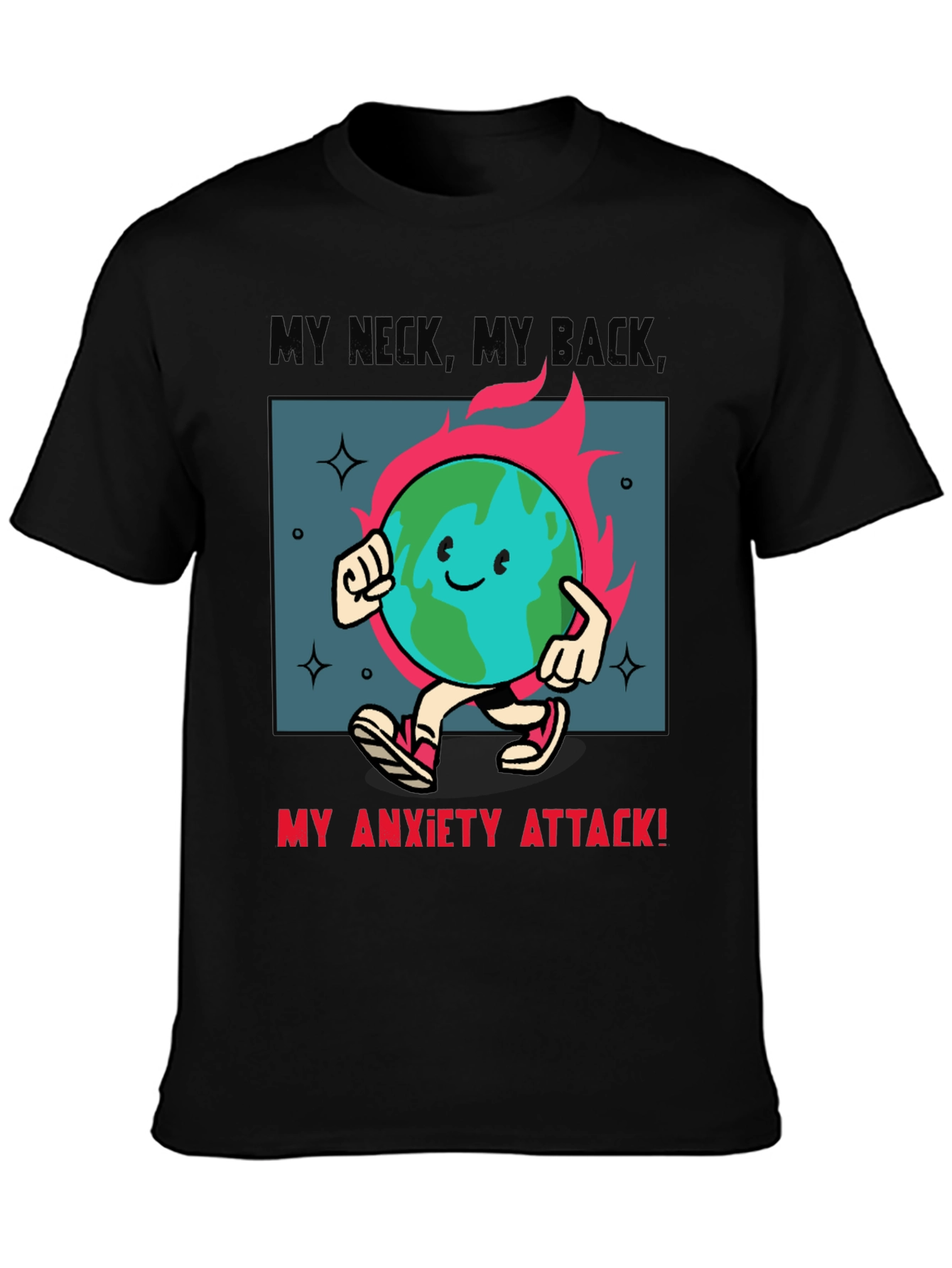 Anxiety Attack T-Shirt - Earth Cartoon Graphic Tee