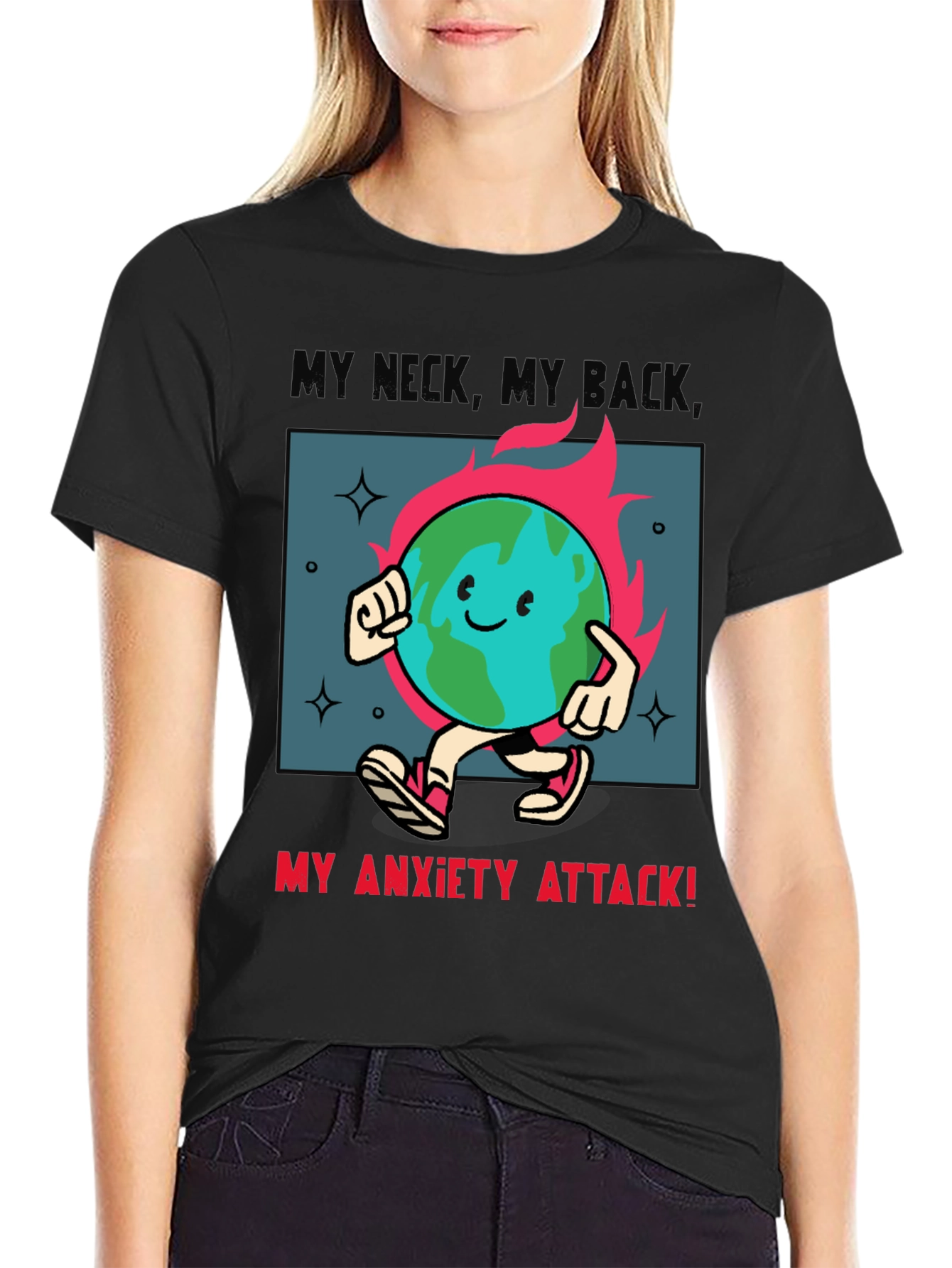 Anxiety Attack T-Shirt - Earth Cartoon Graphic Tee