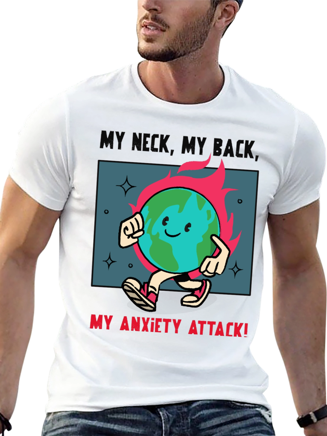 Anxiety Attack T-Shirt - Earth Cartoon Graphic Tee