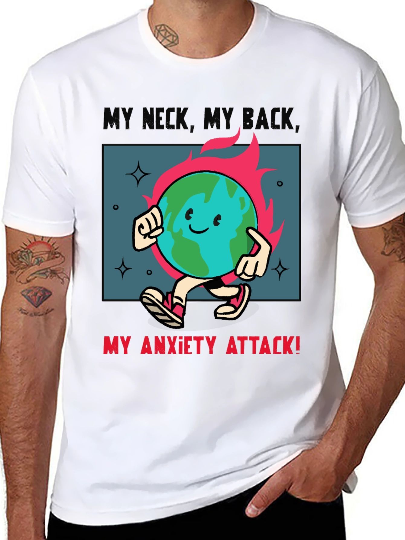 Anxiety Attack T-Shirt - Earth Cartoon Graphic Tee