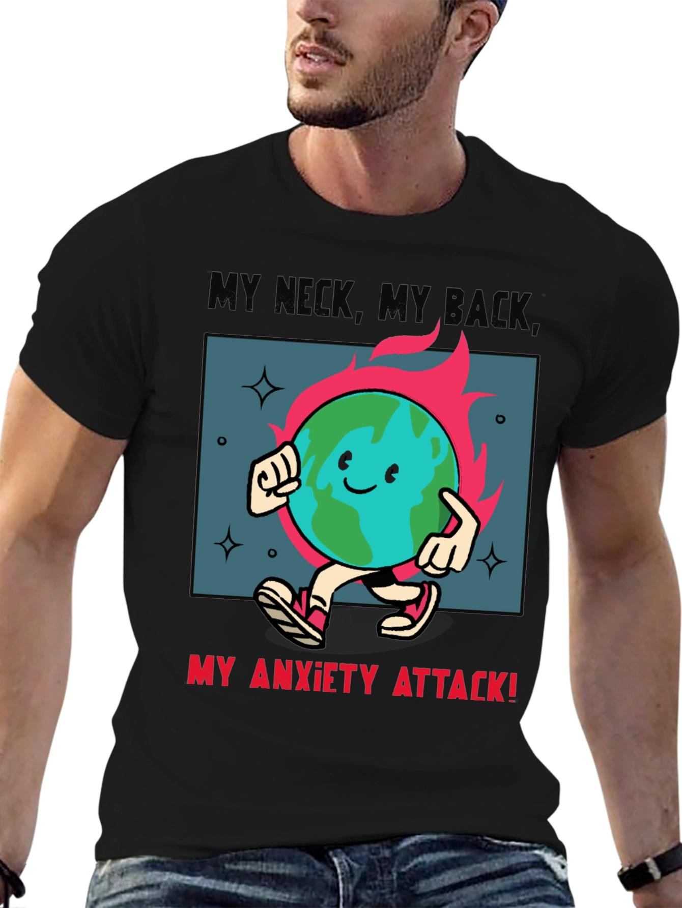Anxiety Attack T-Shirt - Earth Cartoon Graphic Tee
