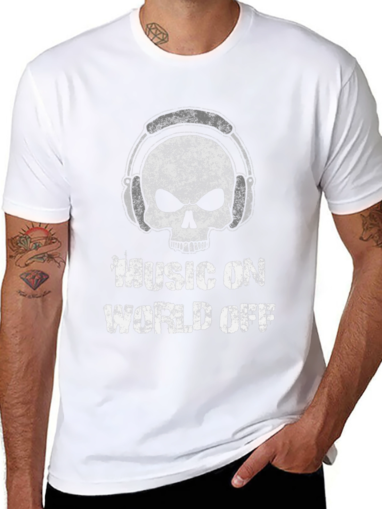 Music On World Off Skull Graphic T-Shirt