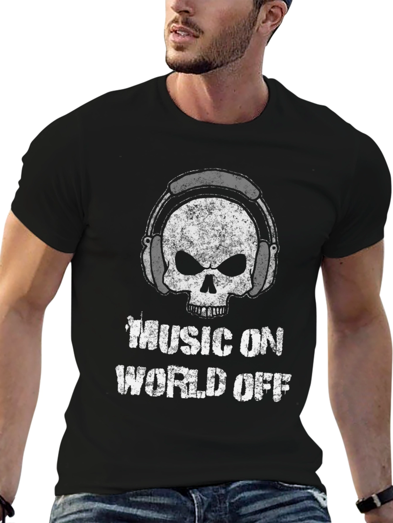 Music On World Off Skull Graphic T-Shirt