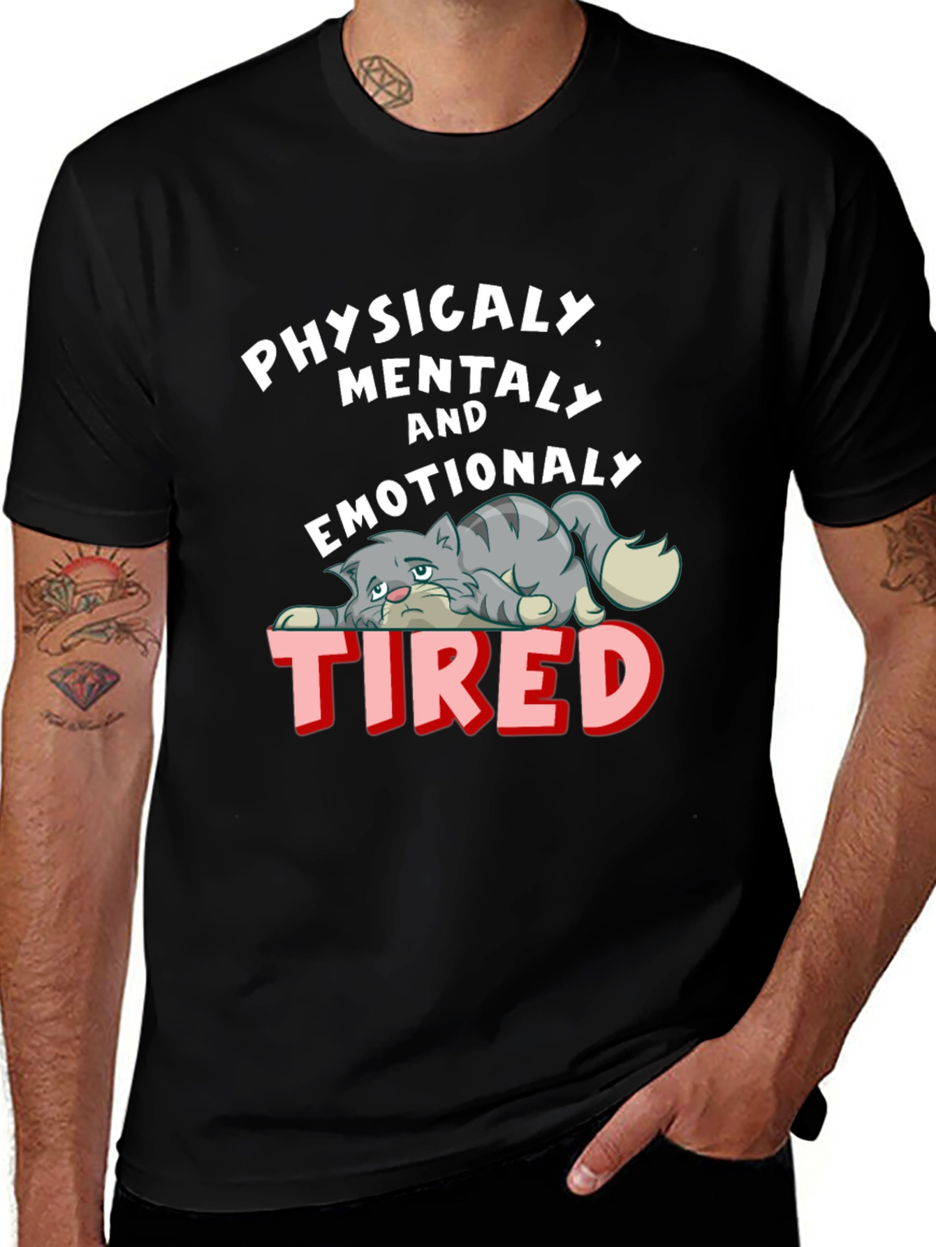 Emotionally Tired Cat Graphic Tee