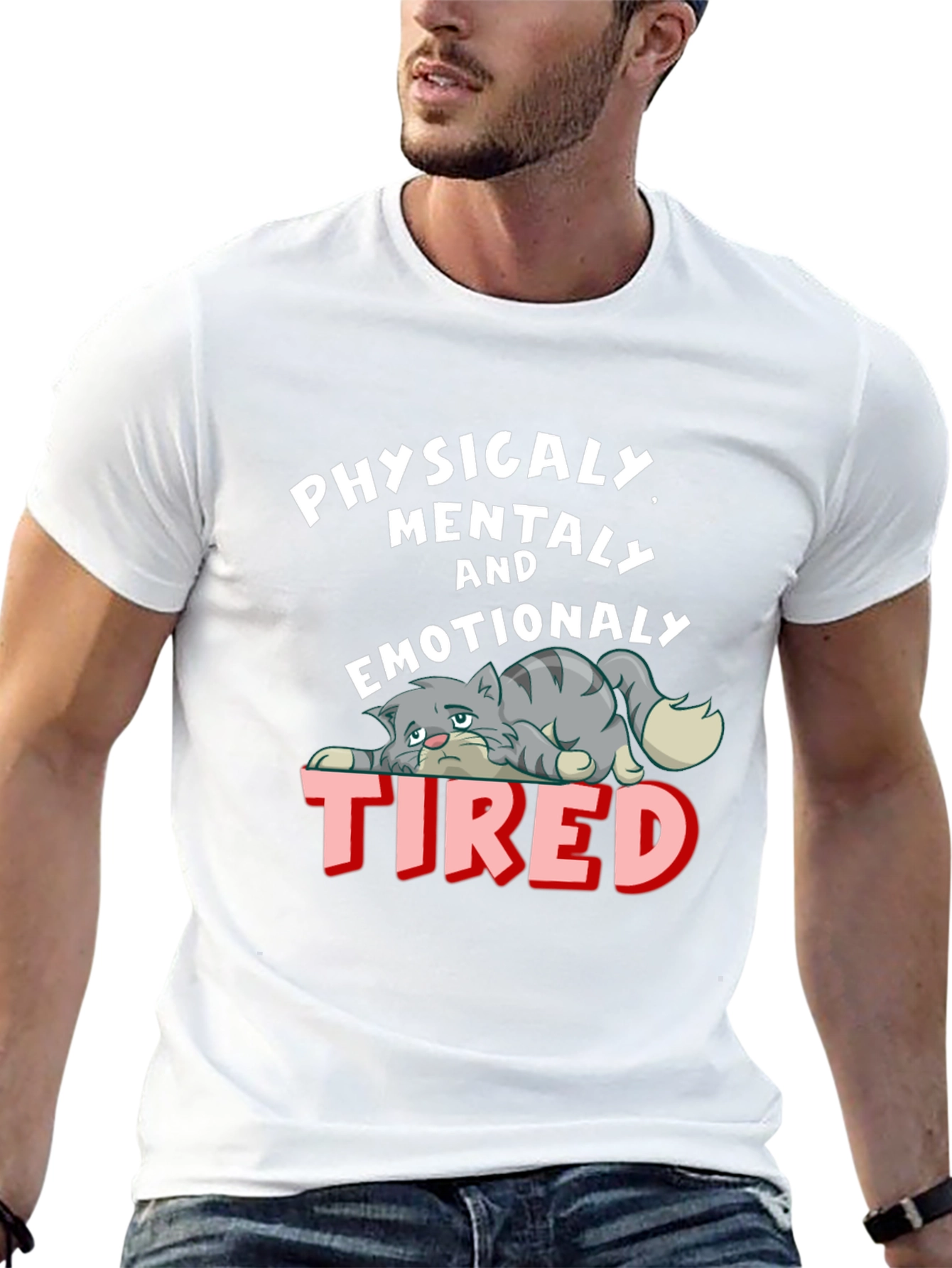 Emotionally Tired Cat Graphic Tee