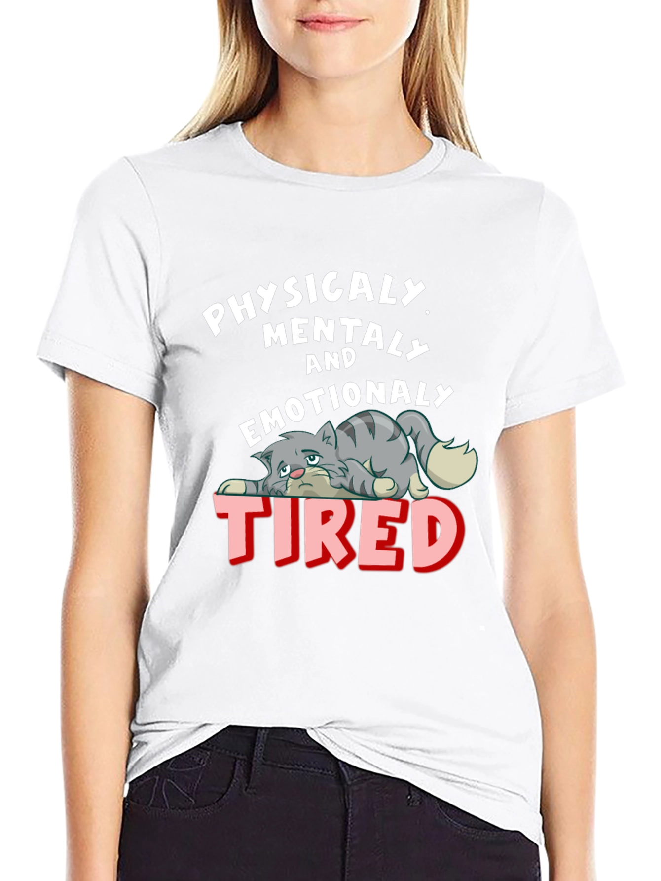 Emotionally Tired Cat Graphic Tee