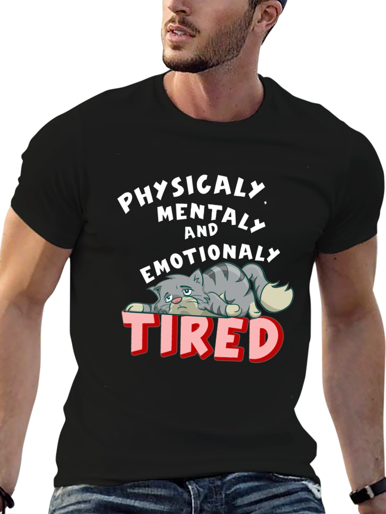 Emotionally Tired Cat Graphic Tee