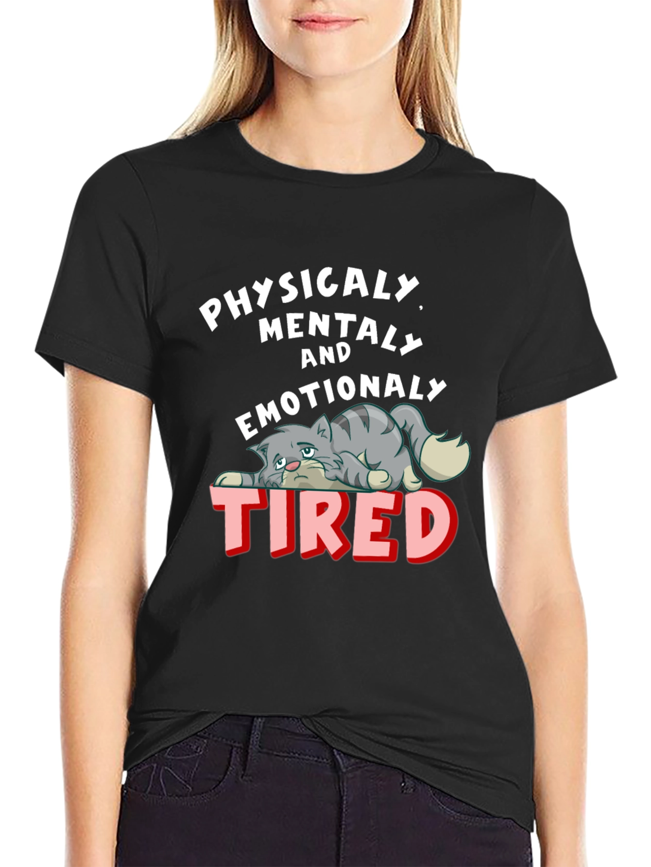 Emotionally Tired Cat Graphic Tee