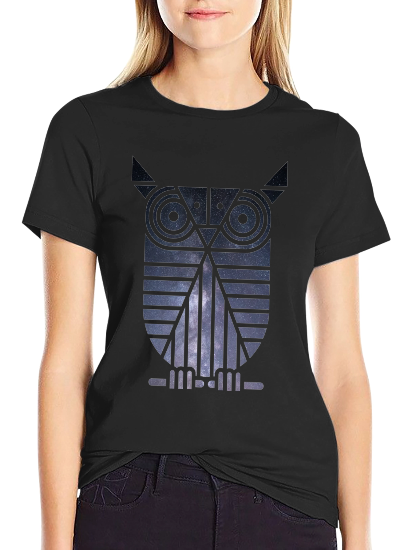 Geometric Owl T-Shirt - Galaxy Print