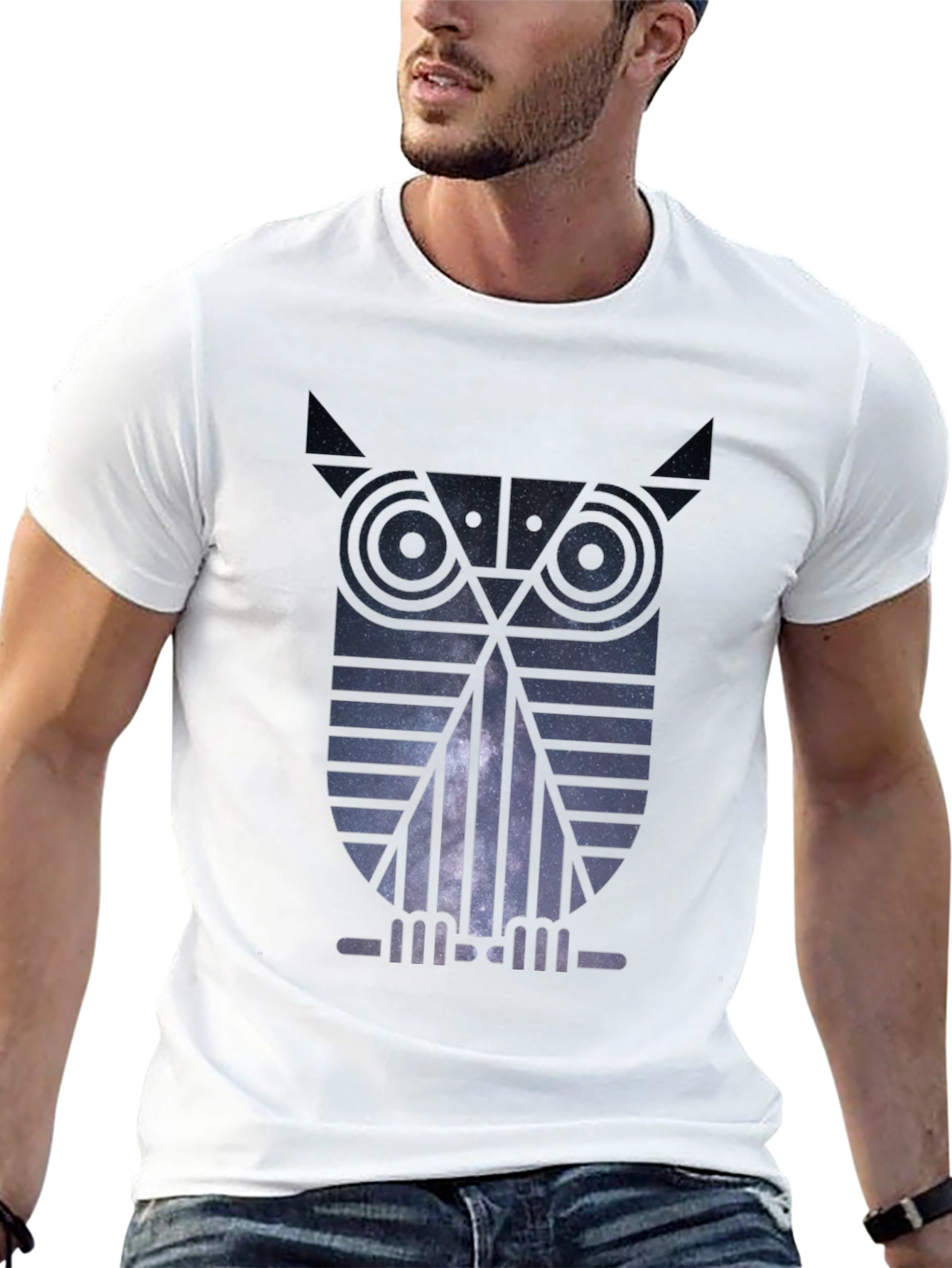 Geometric Owl T-Shirt - Galaxy Print