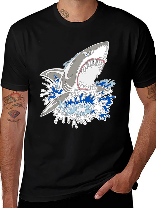 Shark Attack Graphic Print Black Tee