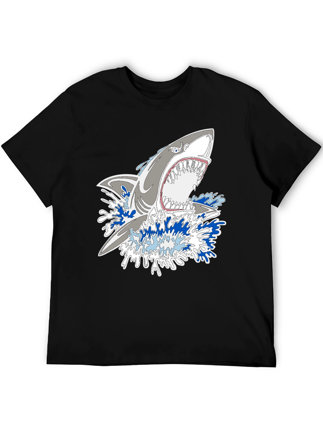 Shark Attack Graphic Print Black Tee